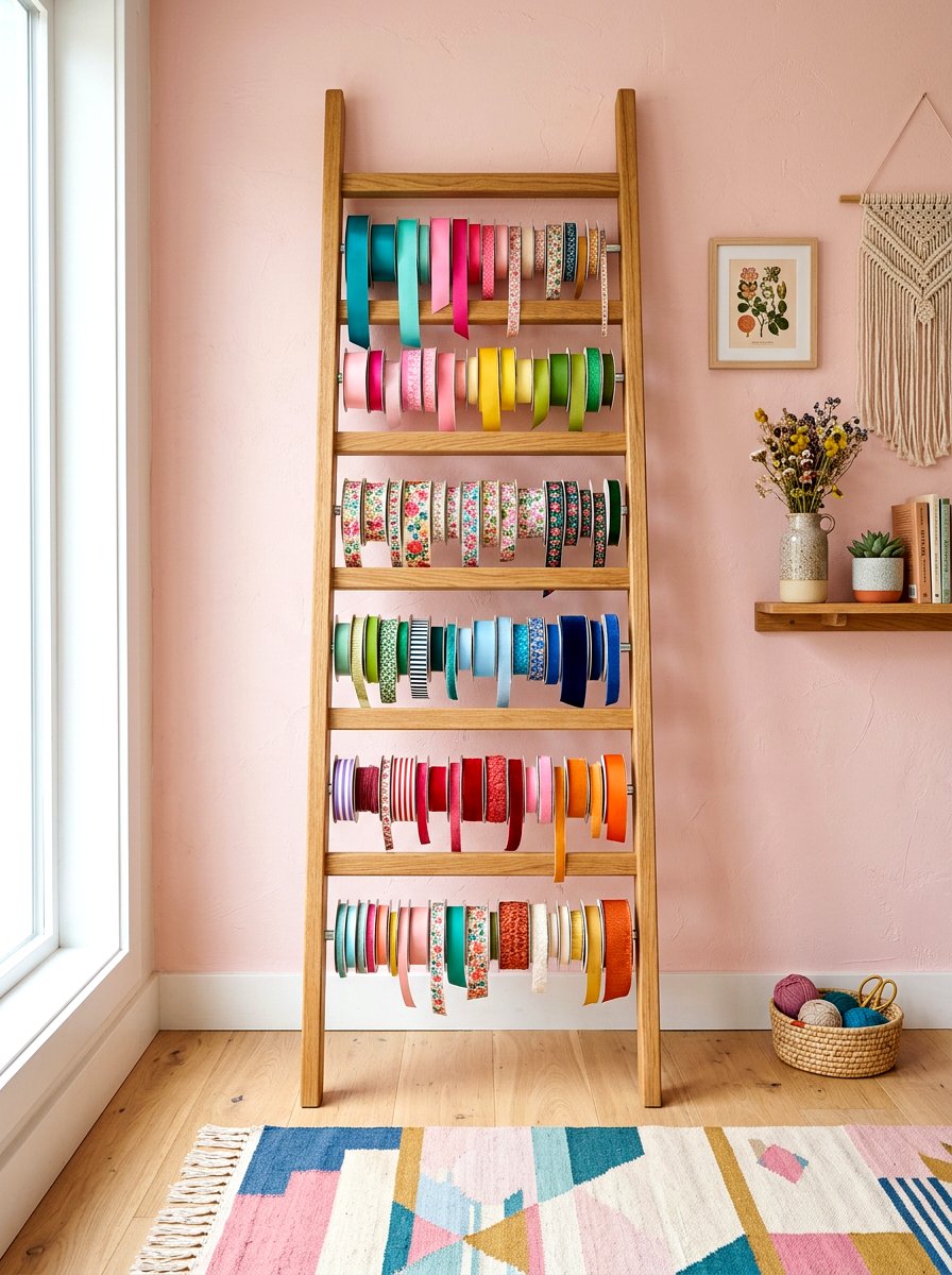 Ribbon Display Ladder - 30 ribbon storage ideas