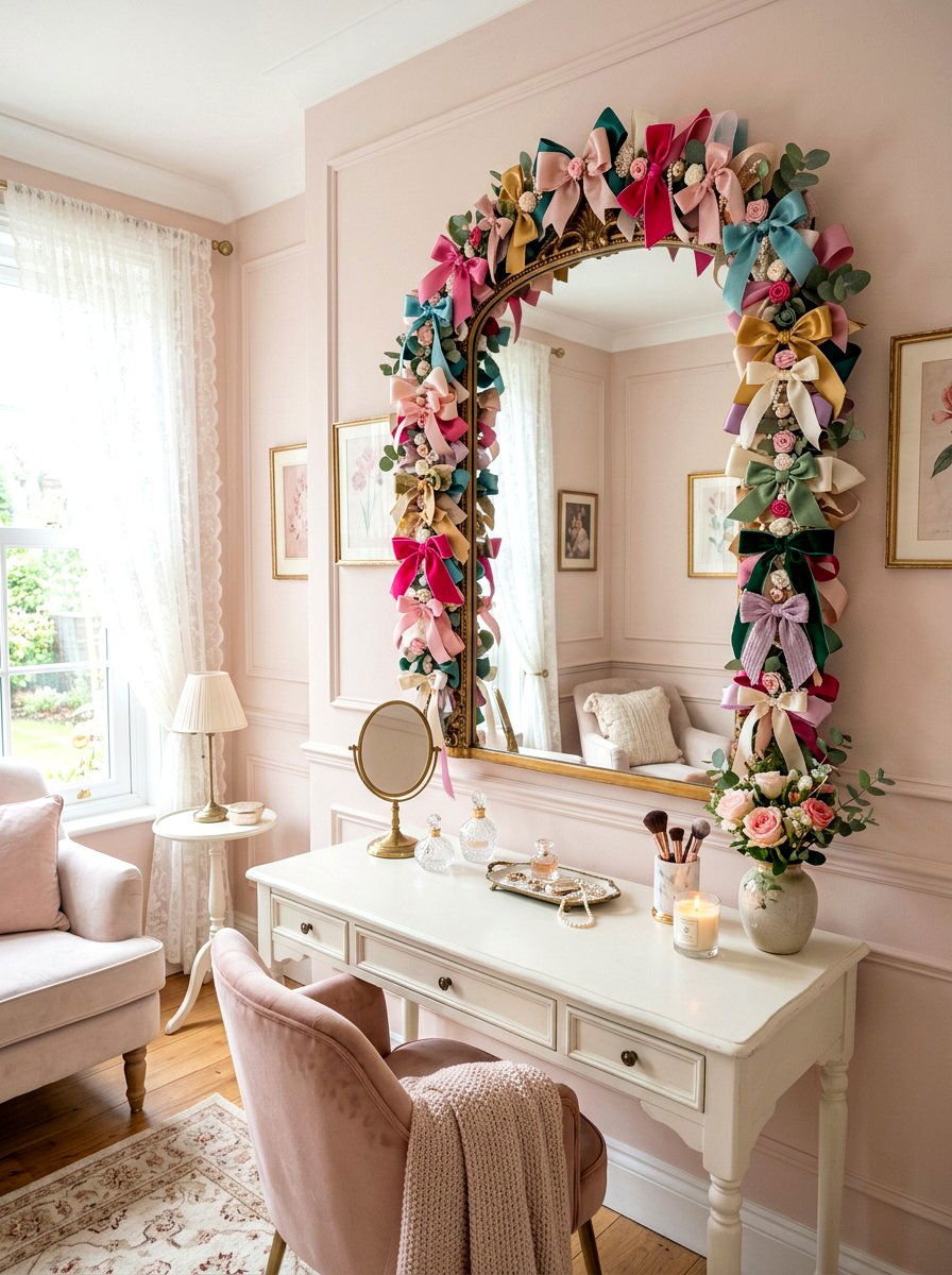 Ribbon Garland Frame - 30 ribbon and bow bedroom ideas