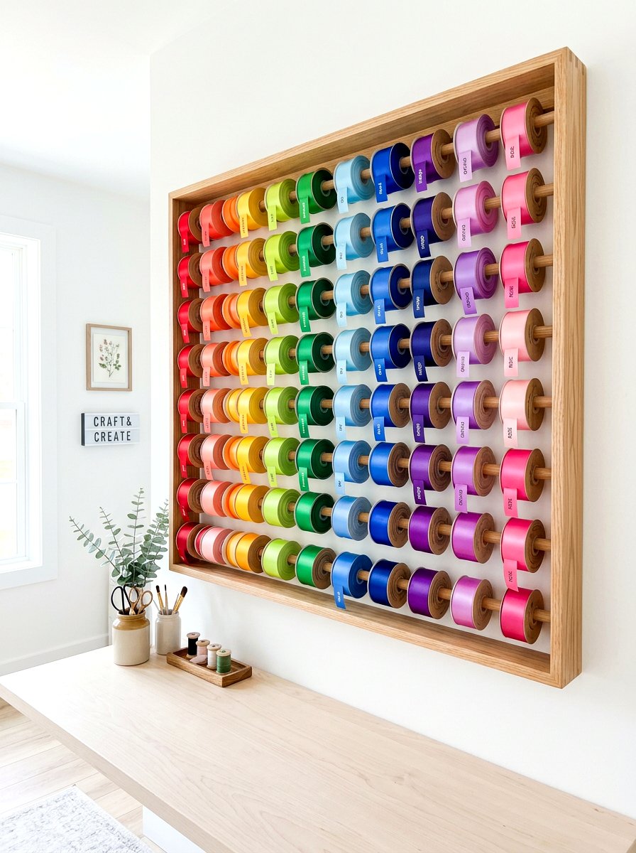 Ribbon Spool Holder - 30 sewing storage ideas