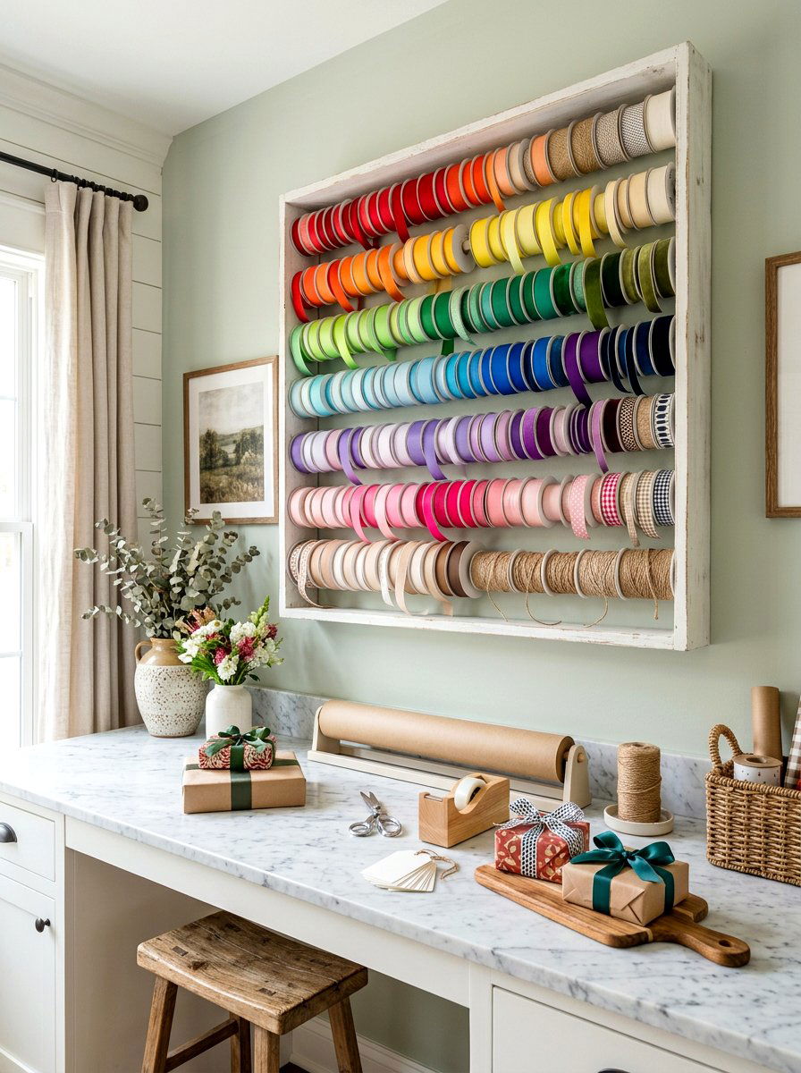 Ribbon Spool Rack - 30 organizing a craft room ideas