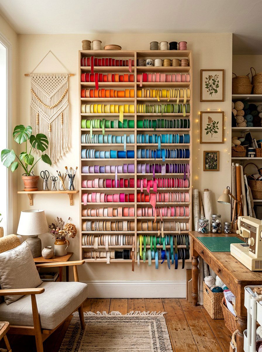 Ribbon Spool Rack - 30 scrapbook storage ideas