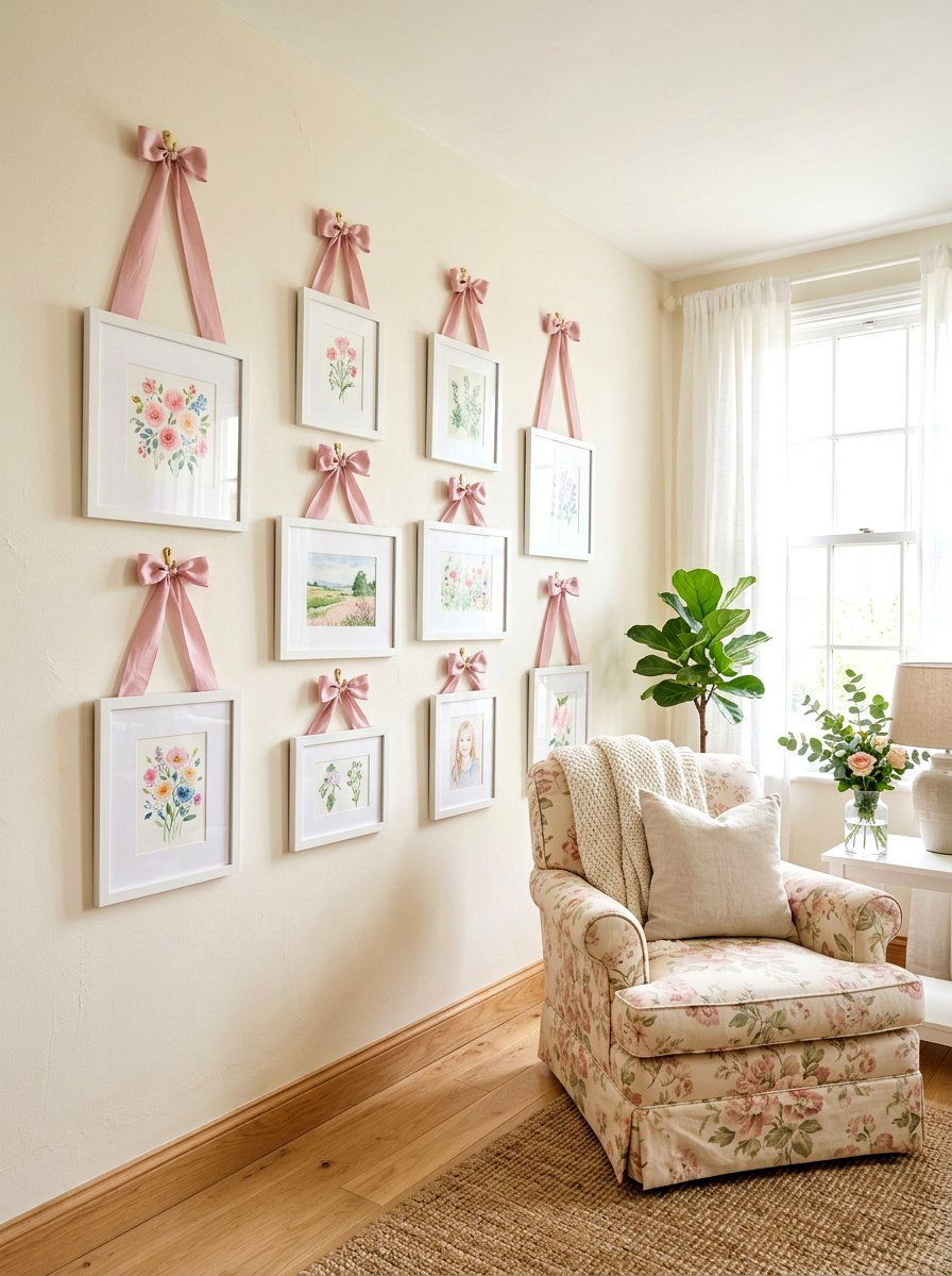 Ribbon Tied Picture Frame - 30 ribbon and bow bedroom ideas