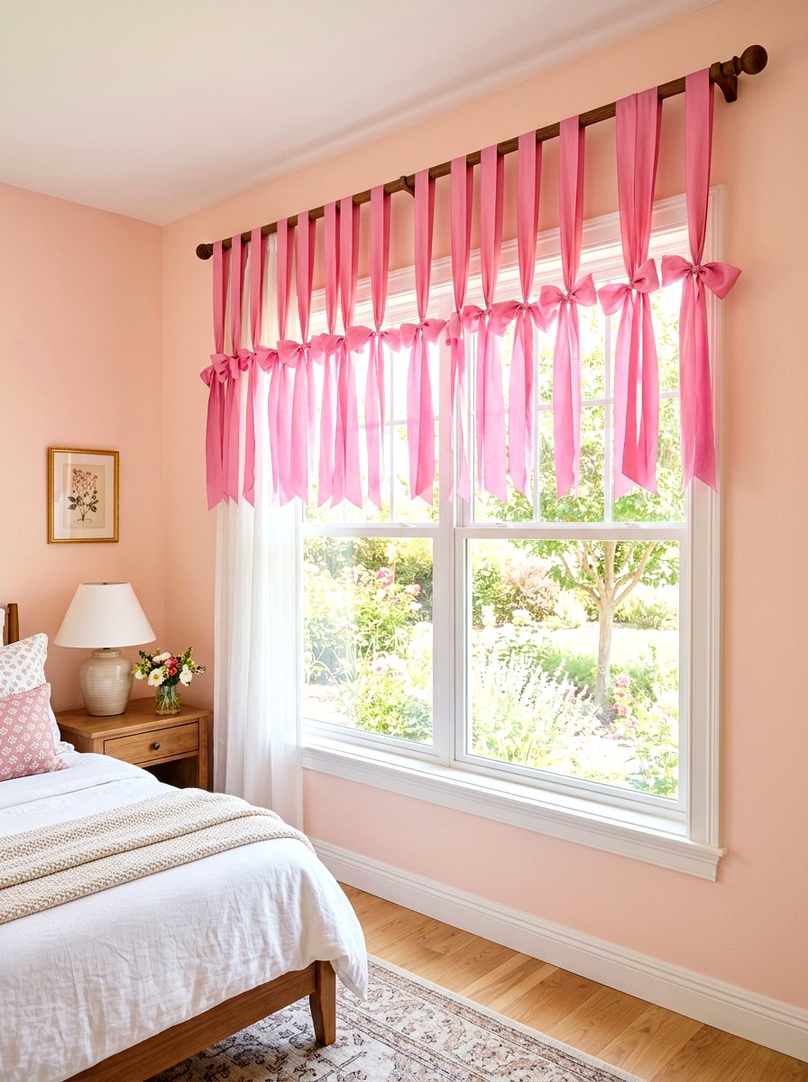Ribbon Window Valance - 30 ribbon and bow bedroom ideas