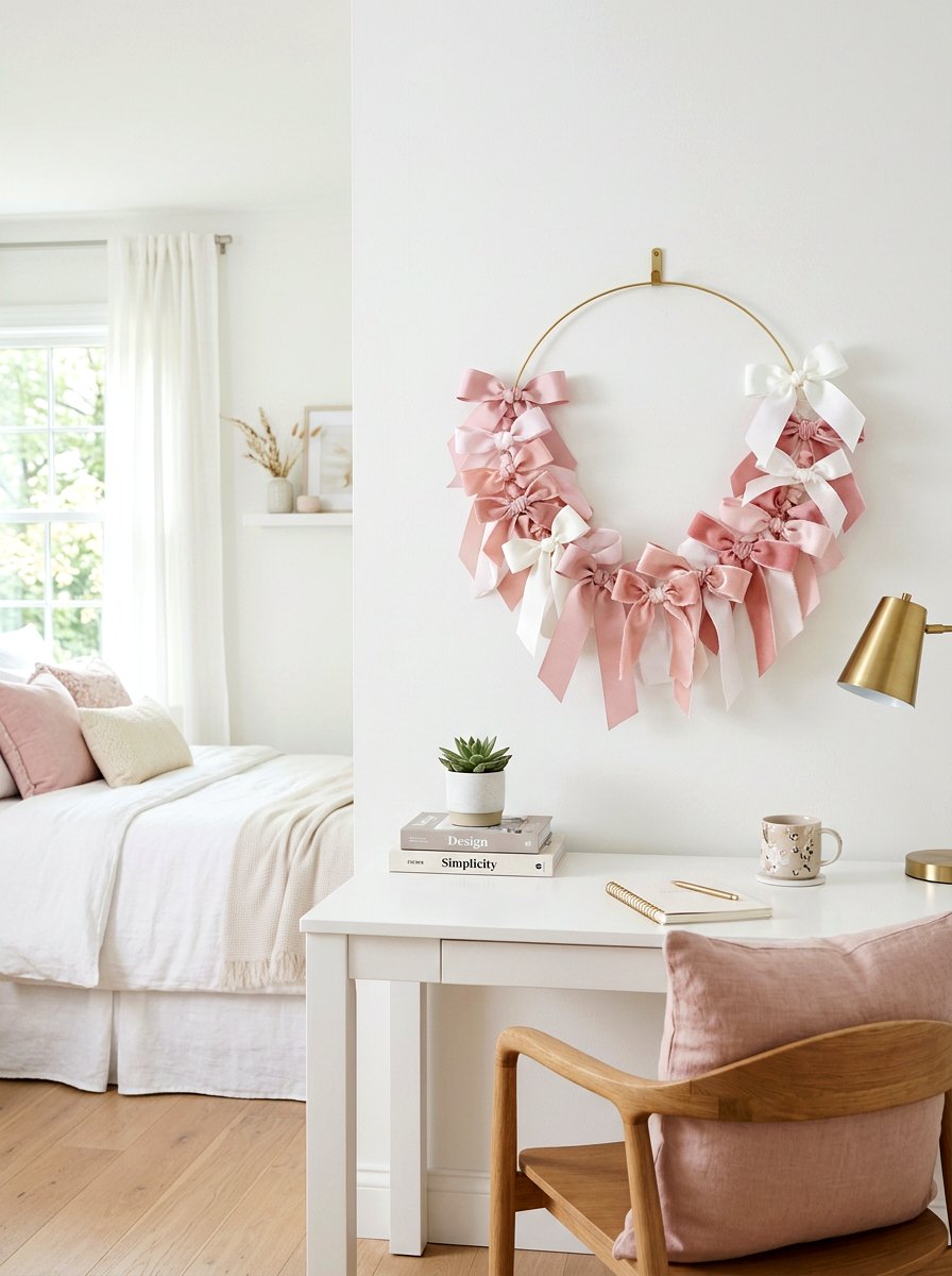 Ribbon Wreath Decor - 30 ribbon and bow bedroom ideas