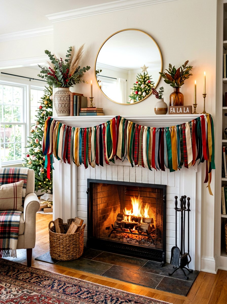 Ribbon bunting for mantel - 30 ribbon decor ideas