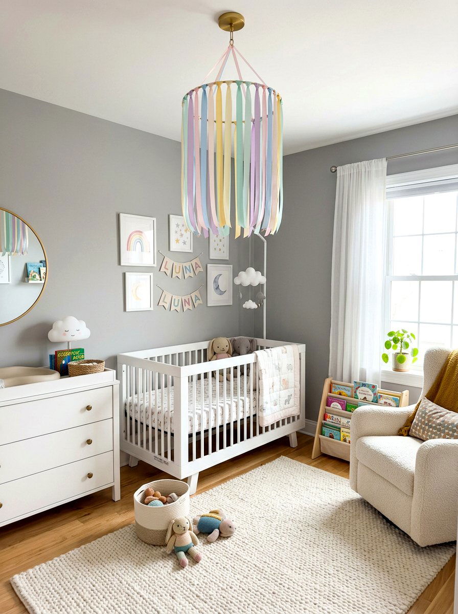 Ribbon chandelier for nursery - 30 ribbon decor ideas