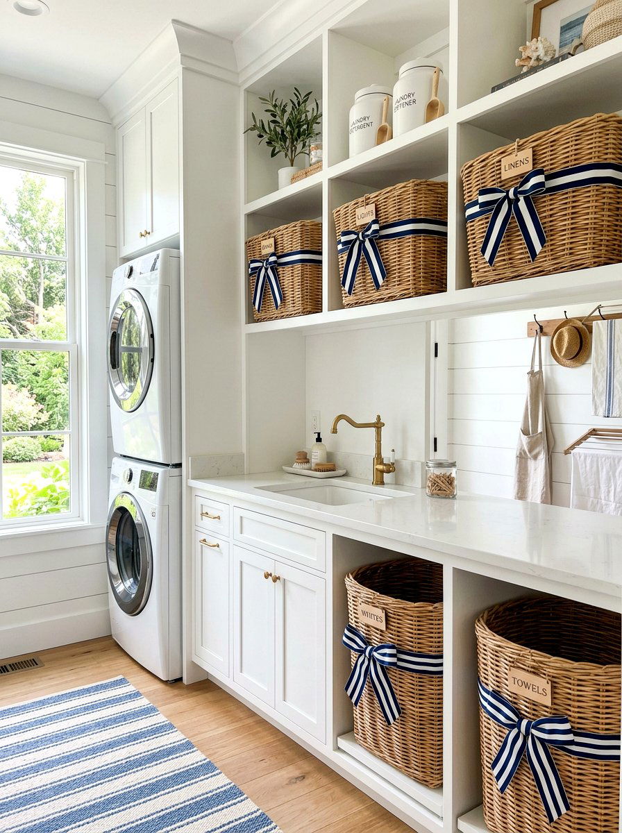 Ribbon decorated wicker baskets - 30 ribbon decor ideas