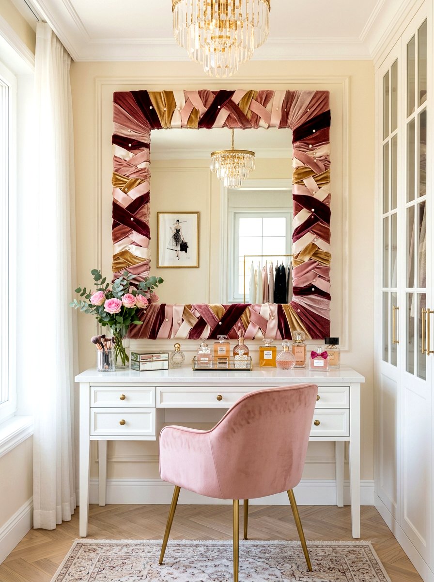 Ribbon mirror frame - 30 ribbon decor ideas