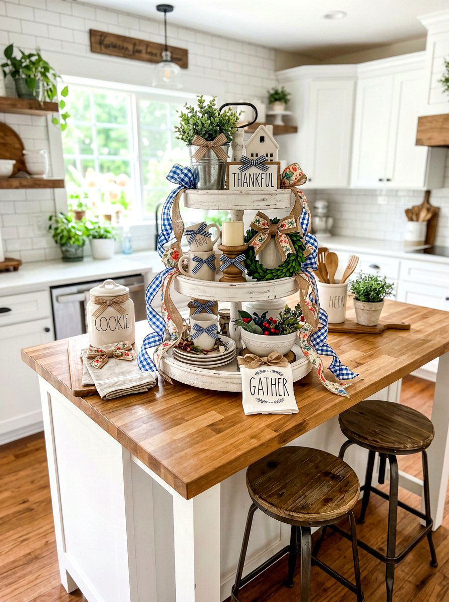 Ribbon tiered tray decor - 30 ribbon decor ideas