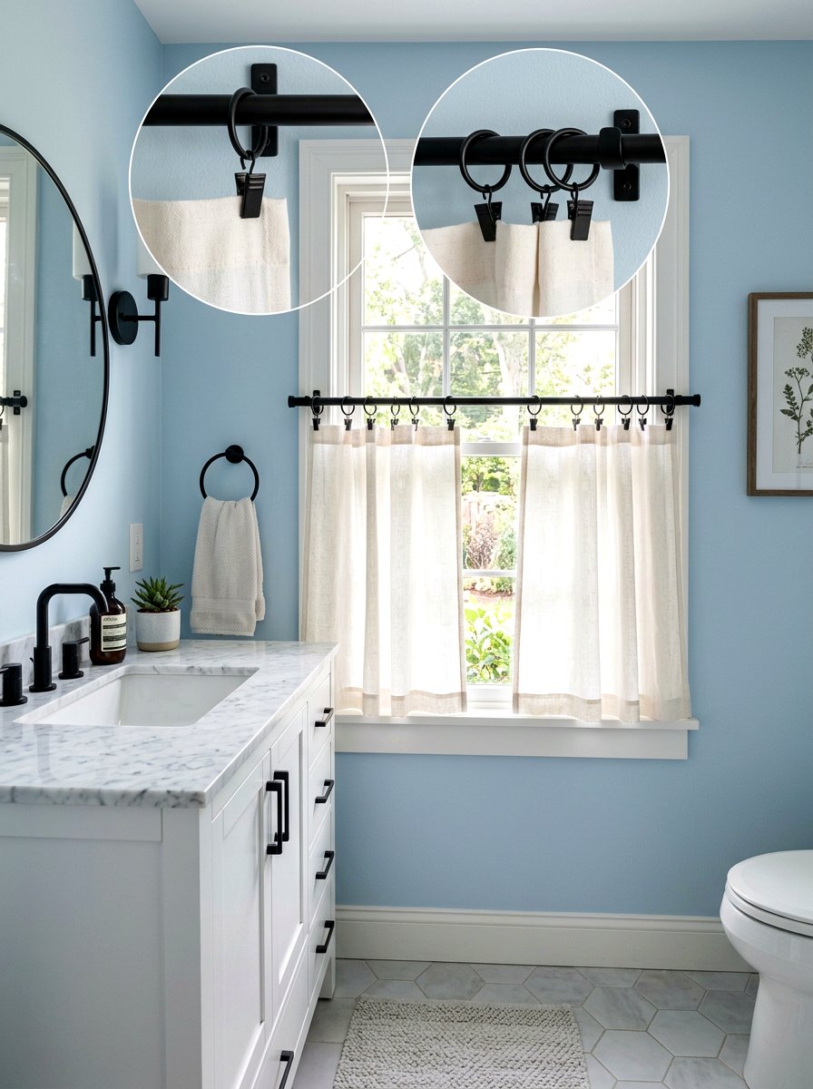 Ring clip bathroom cafe curtains - 30 cafe curtain bathroom ideas