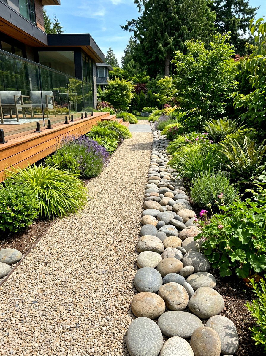 River Rock - 30 low maintenance patio garden ideas