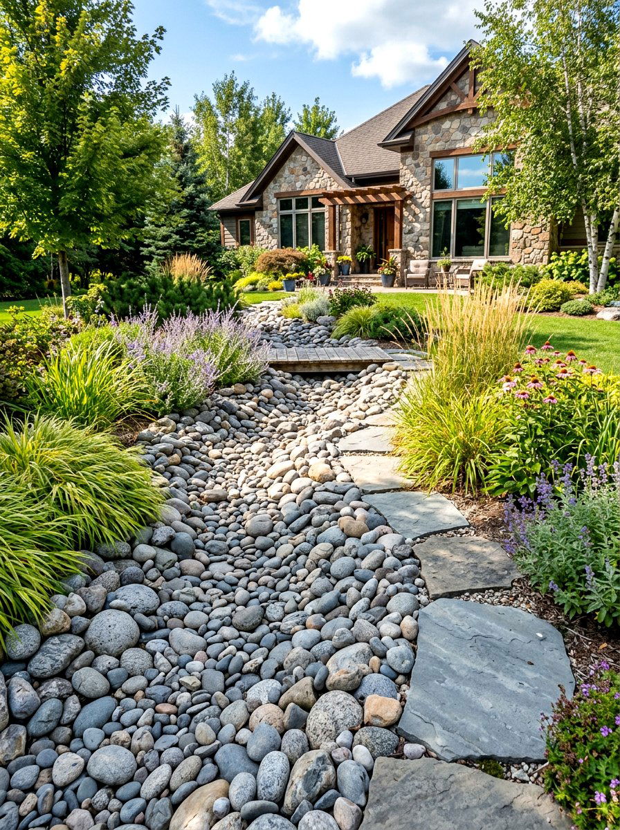 River Rock - 30 front lawn alternative ideas