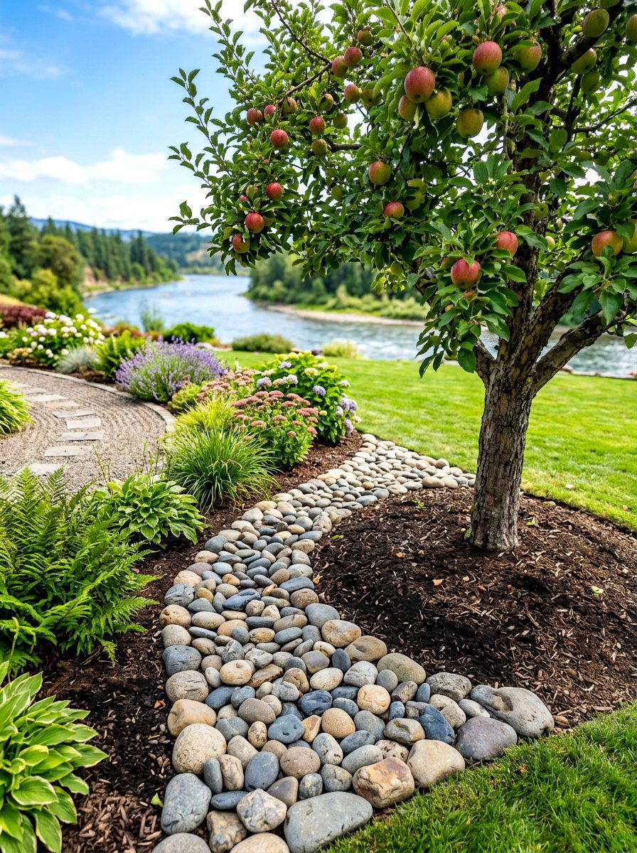 River Rock Apple Tree Edge - 30 apple tree border ideas