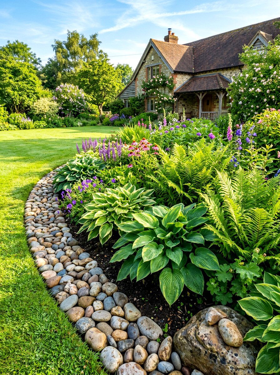 River Rock Border - 30 rock border garden ideas
