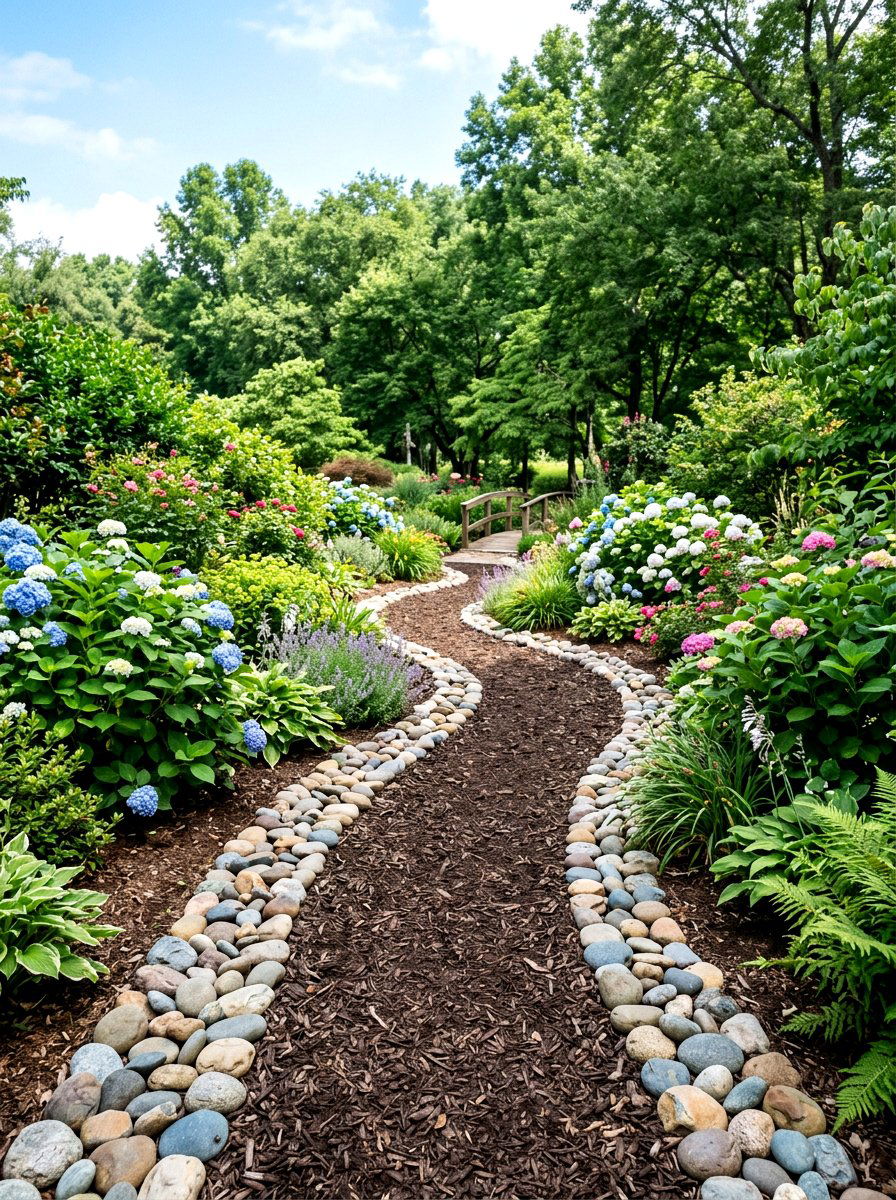River Rock Bordered Walkway - 30 curved walkway ideas