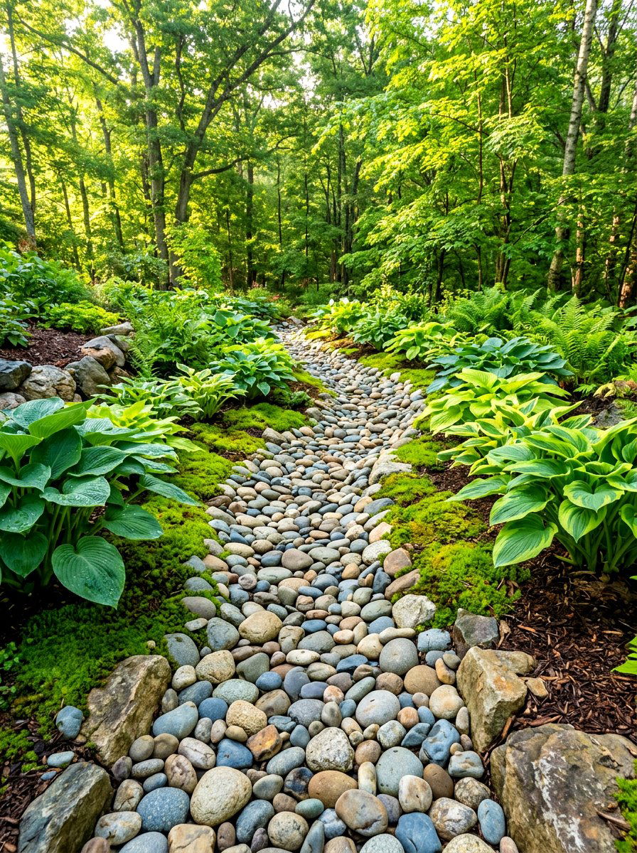 River Rock Drainage Path - 30 swale landscaping ideas
