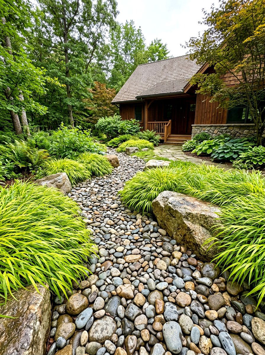 River Rock Drainage Path - 30 house side garden border ideas