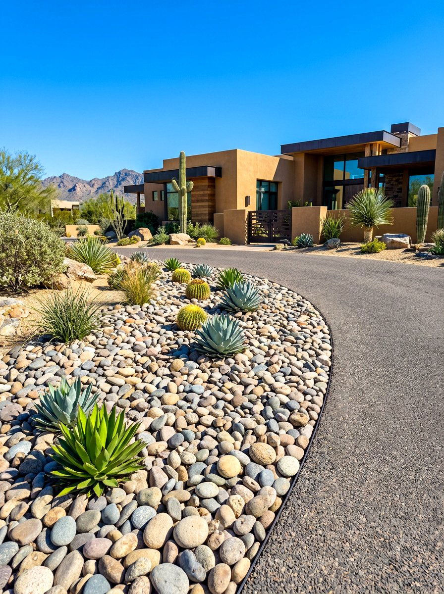 River Rock Driveway - 30 driveway landscaping ideas