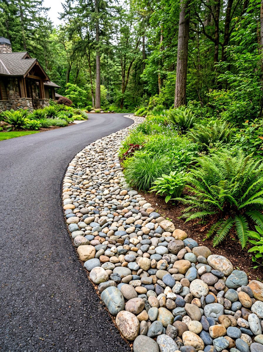 River Rock Driveway Border - 30 driveway border ideas