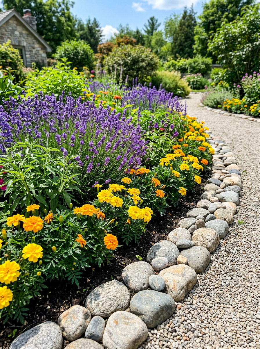 River Rock Edging - 30 rock flower bed ideas
