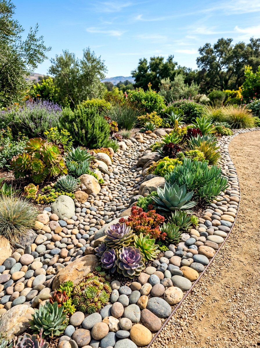 River Rock Edging - 30 flower bed edging ideas