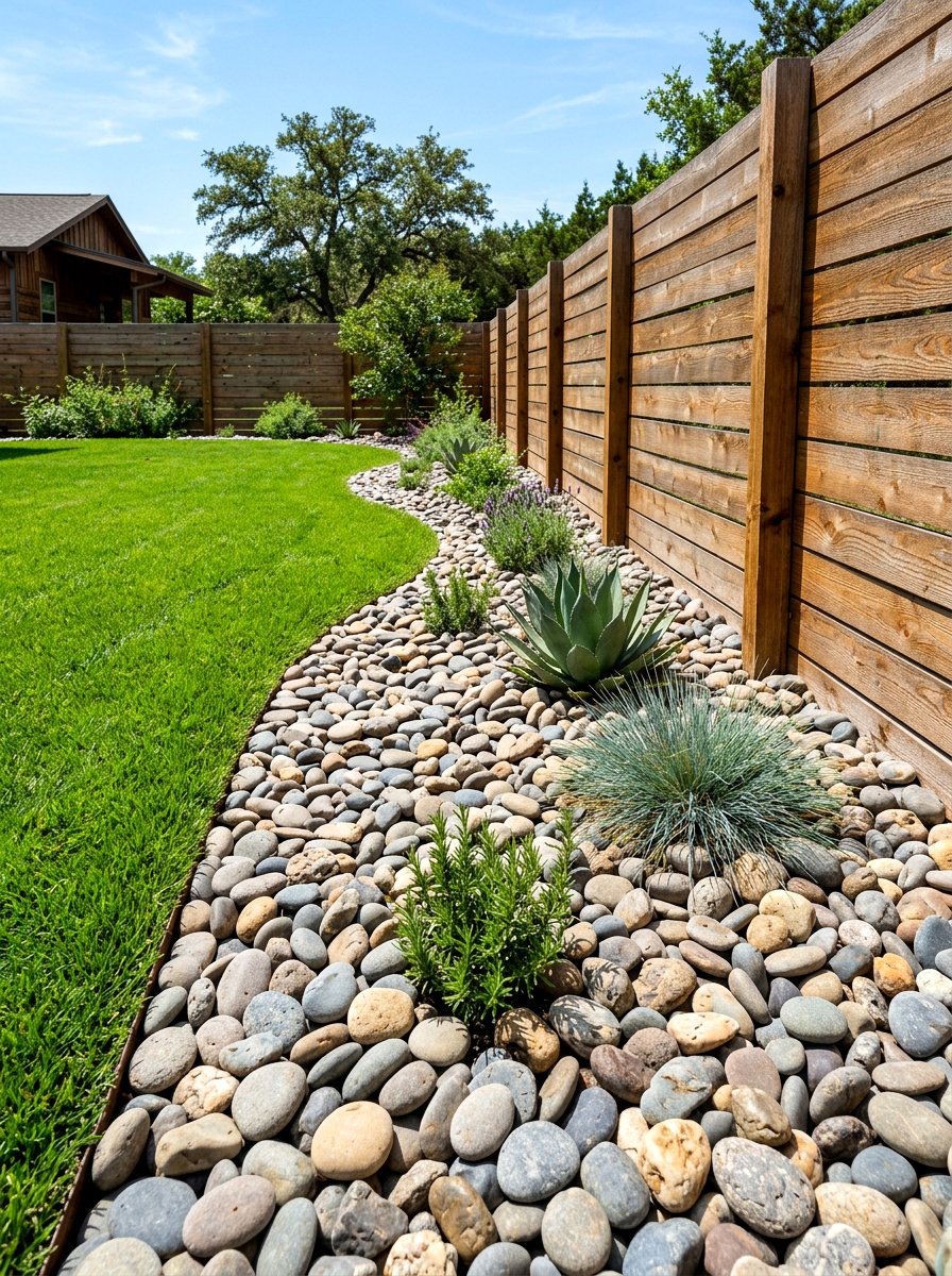 River Rock Edging - 30 fence border ideas