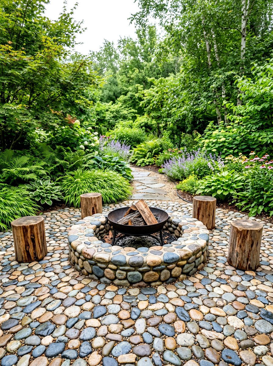 River Rock Fire Pit - 30 fire pit landscaping ideas