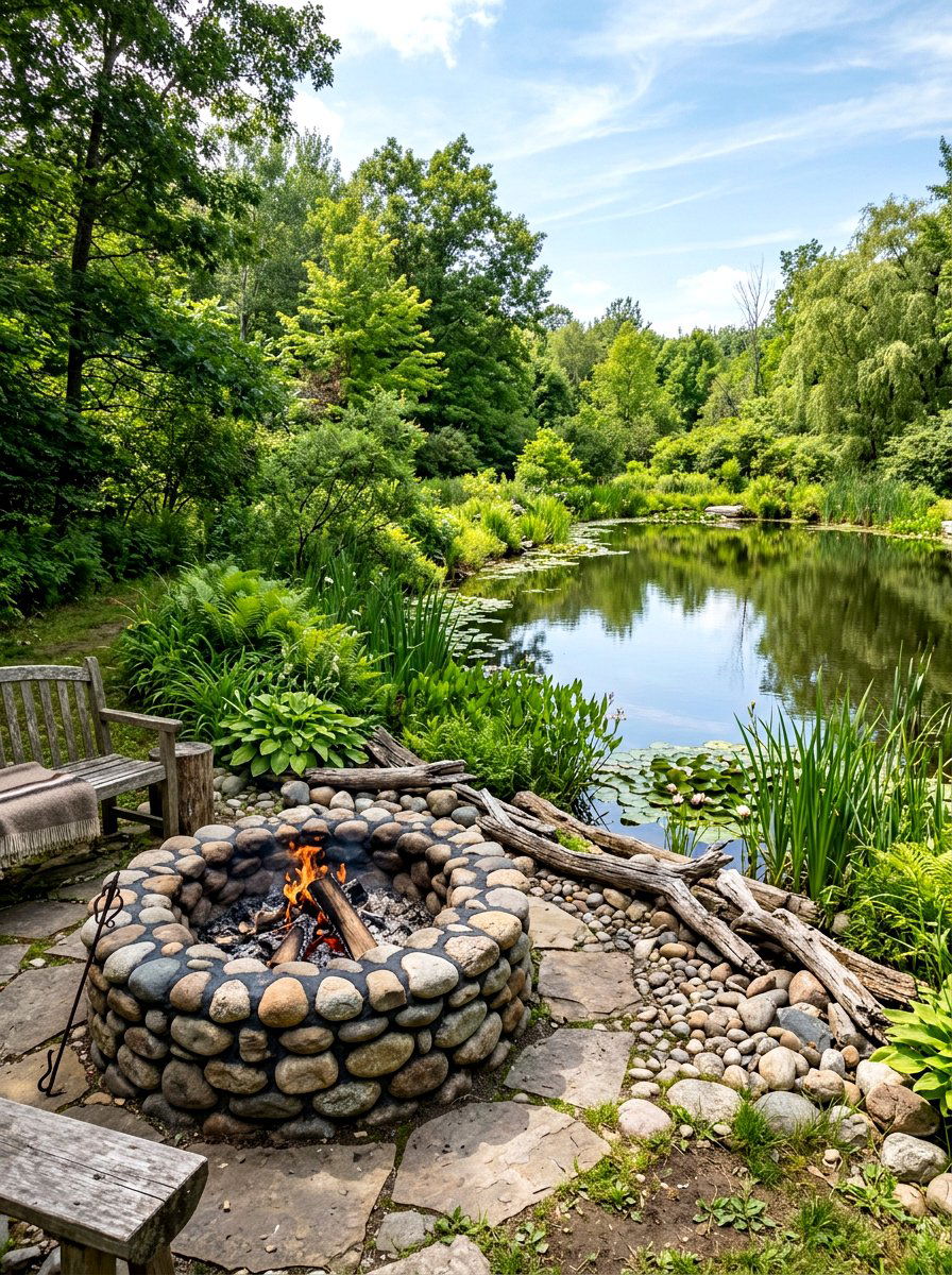 River Rock Fire Pit - 30 rustic fire pit ideas