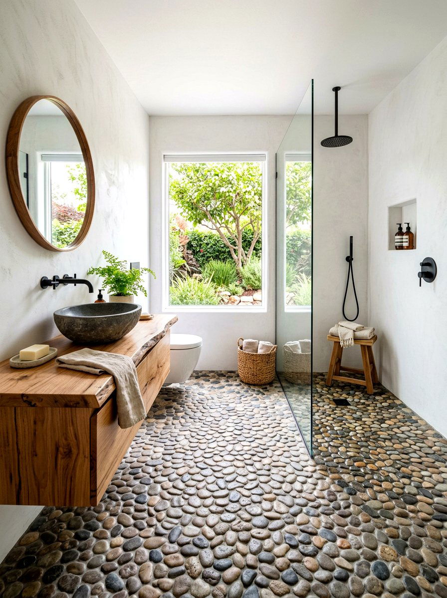 River Rock Floor Bathroom - 30 rustic luxury bathroom ideas