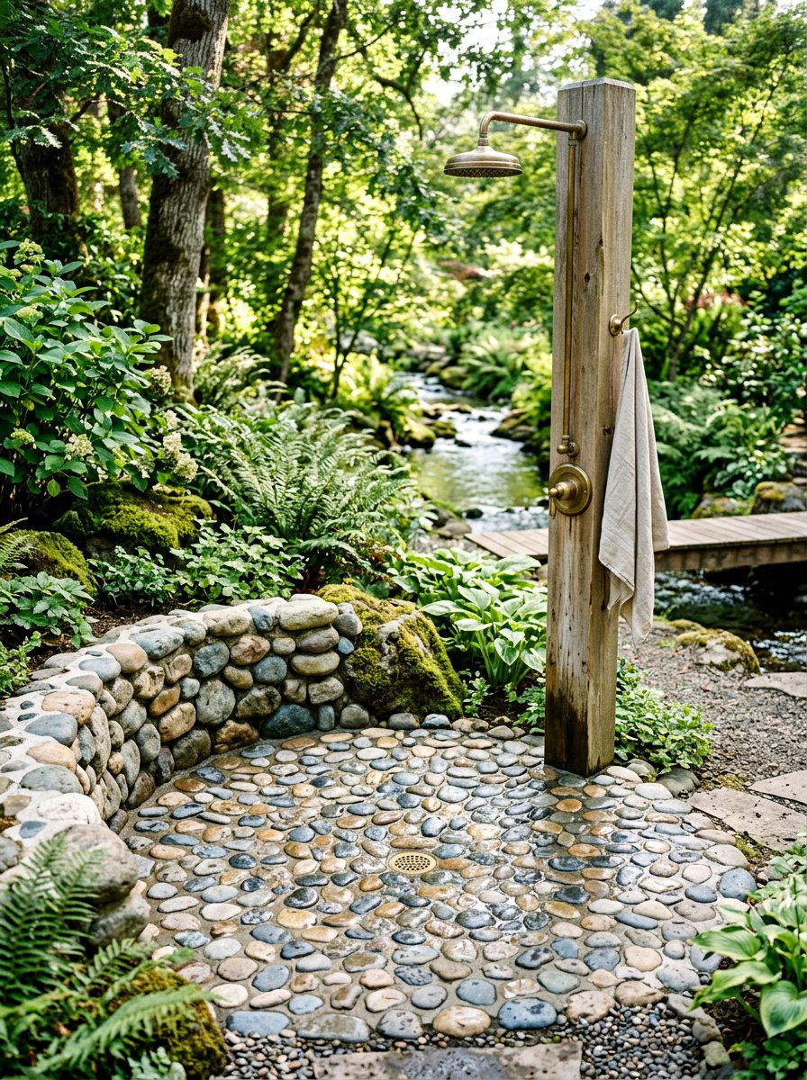River Rock Floor Shower - 30 outdoor shower ideas