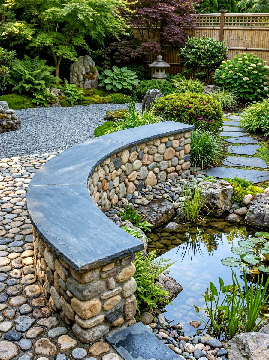 River Rock Garden Seat Wall - 30 seat wall ideas
