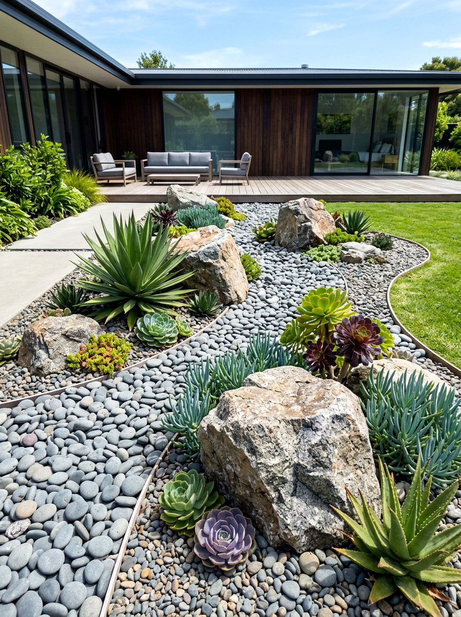 River Rock Garden - 30 drainage landscaping ideas
