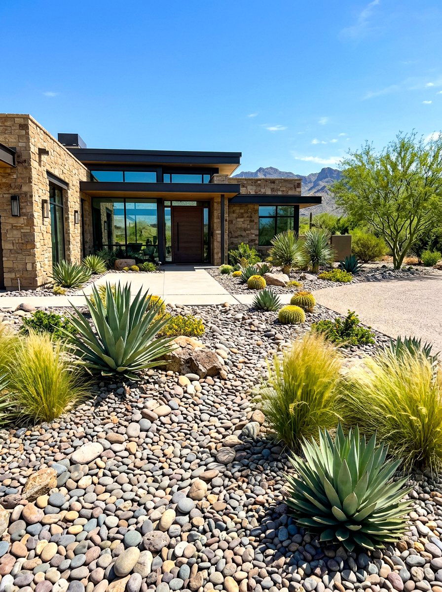 River Rock Ground Cover - 30 front yard mulch ideas