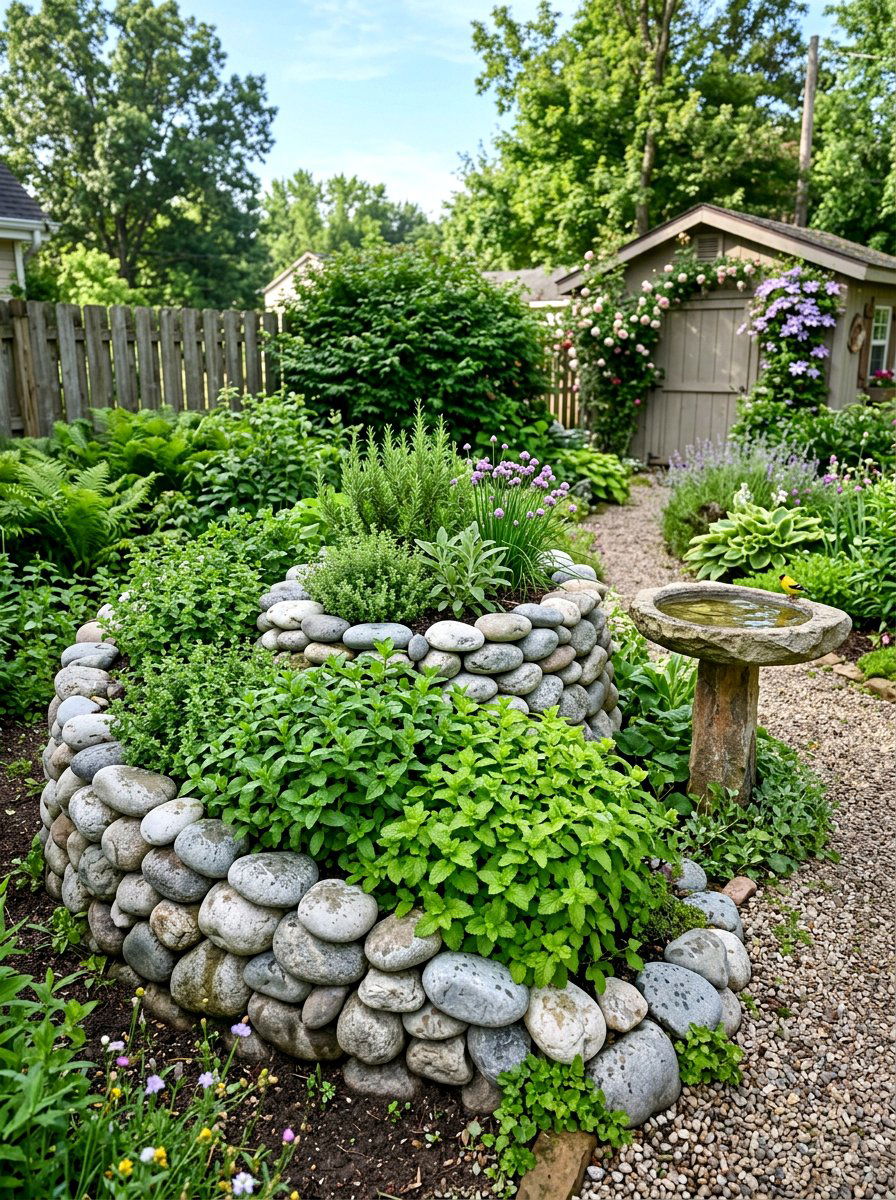 River Rock Herb Spiral - 30 backyard herb spiral ideas