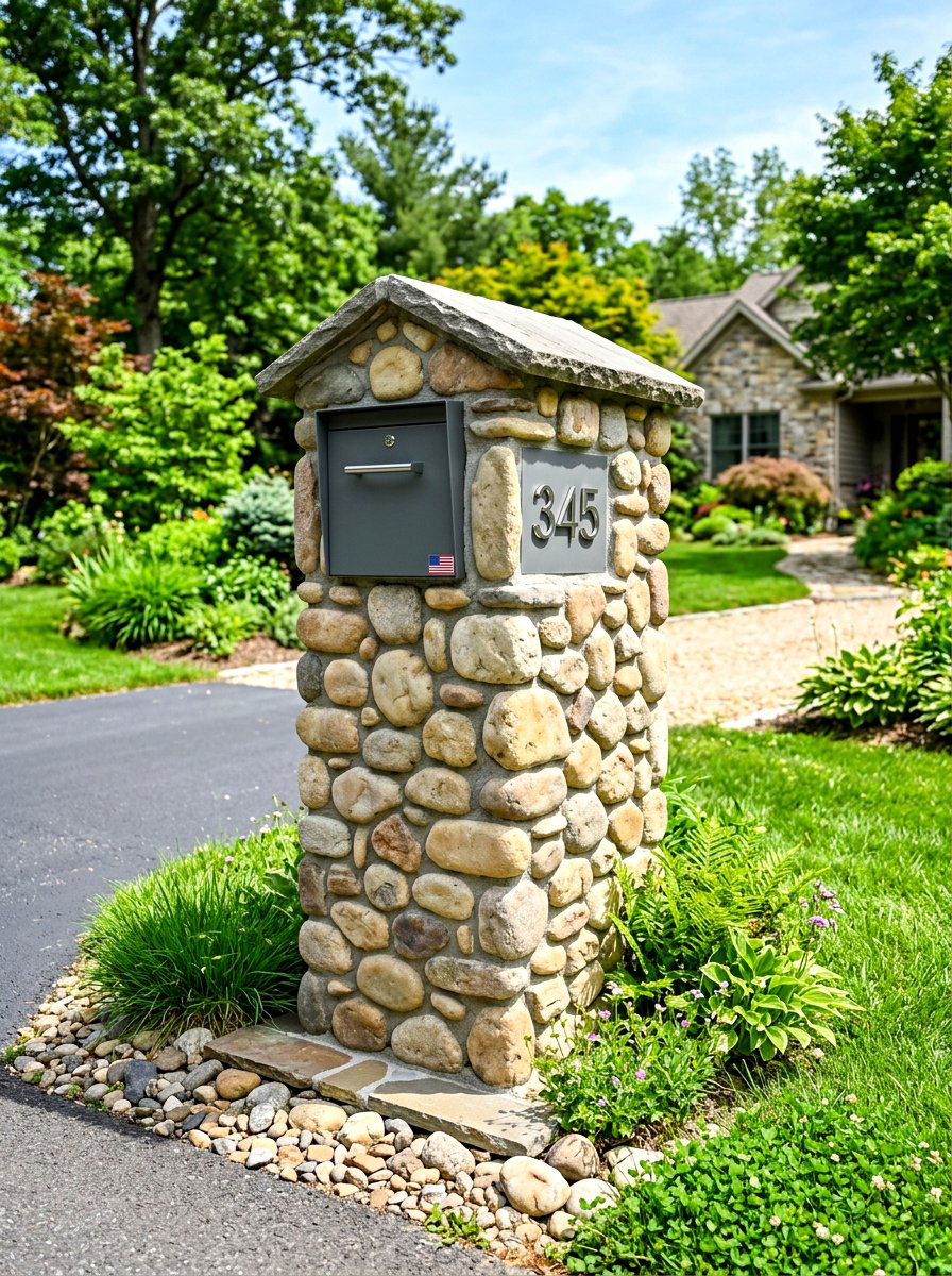 River Rock Mailbox - 30 mailbox landscaping ideas