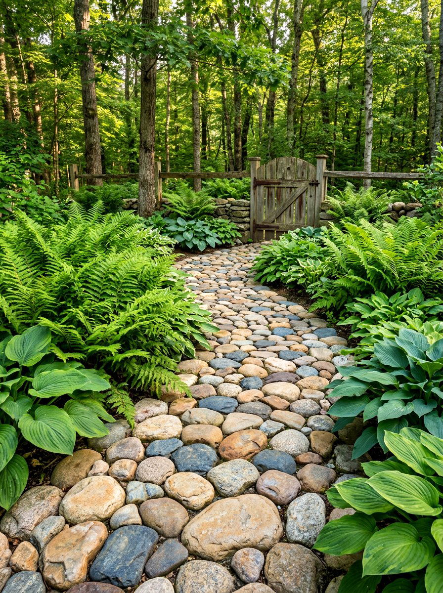 River Rock Path - 30 pebble garden ideas