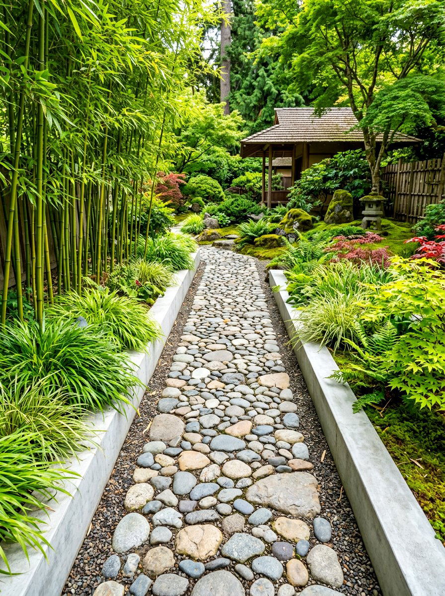 River Rock Path - 30 raised bed path ideas