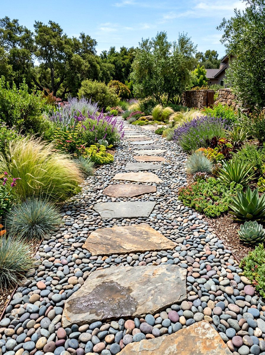 River Rock Path - 30 stepping stone walkway ideas
