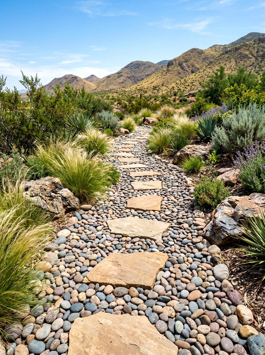River Rock Path - 30 stone walkway ideas