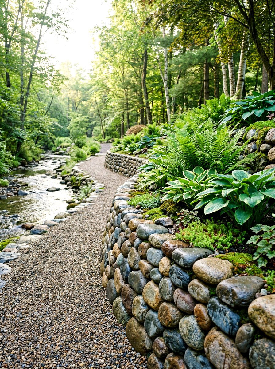 River Rock Retaining Wall - 30 retaining wall flower bed ideas