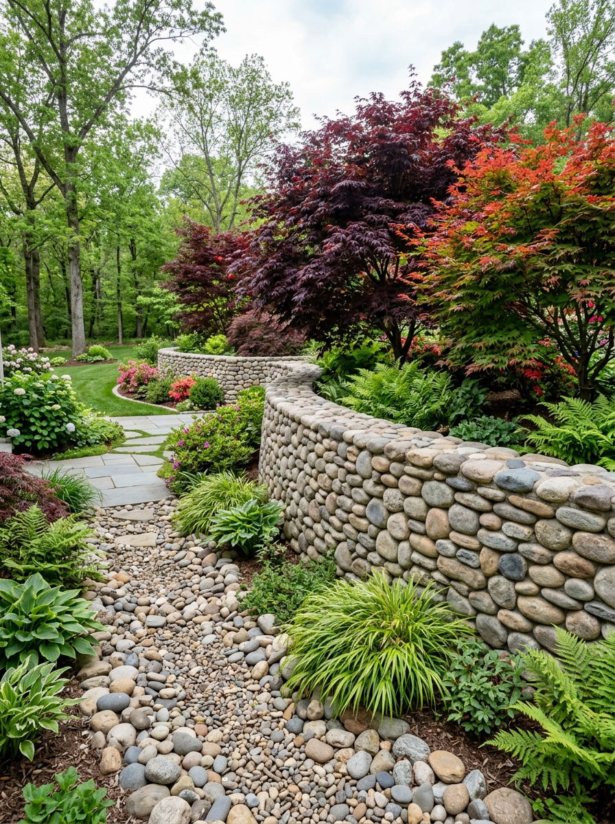 River Rock Retaining Wall - 30 stone retaining wall ideas