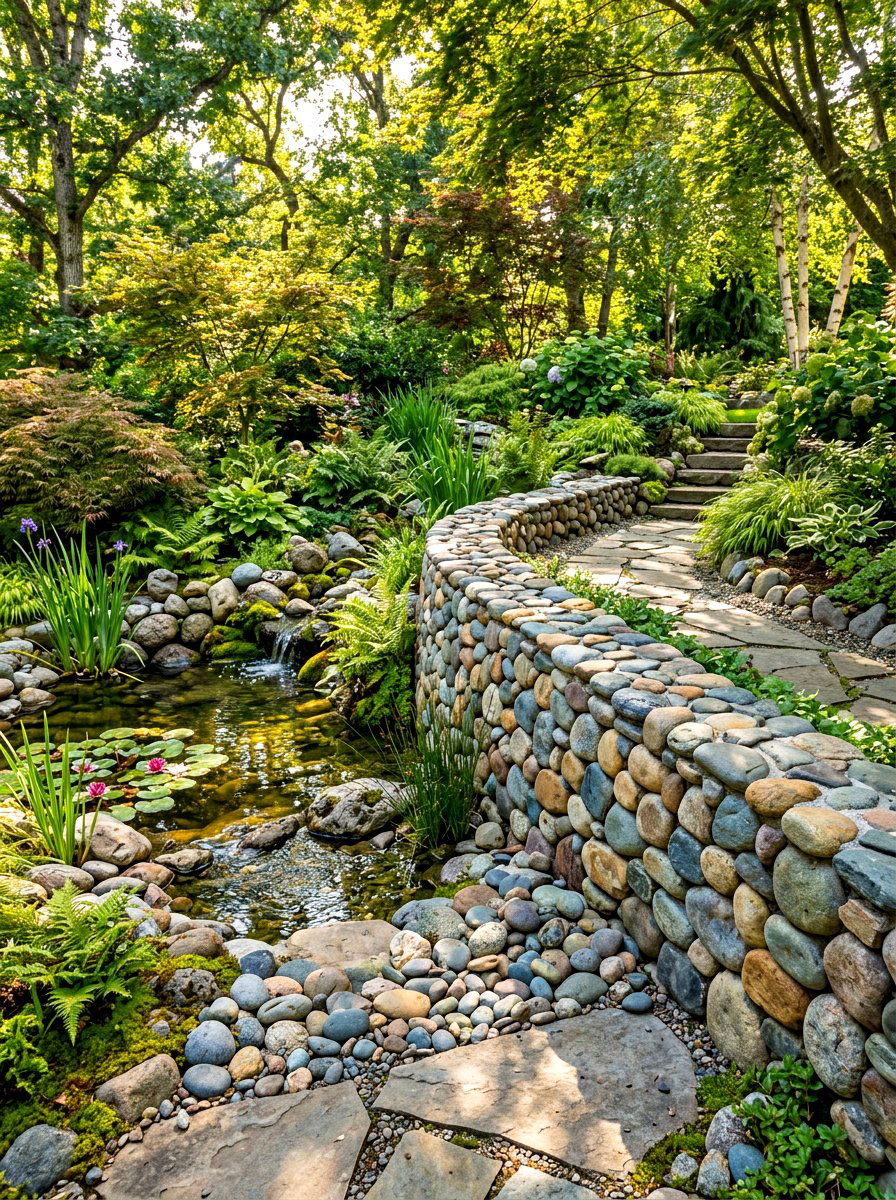 River Rock Retaining Wall - 30 garden retaining wall ideas