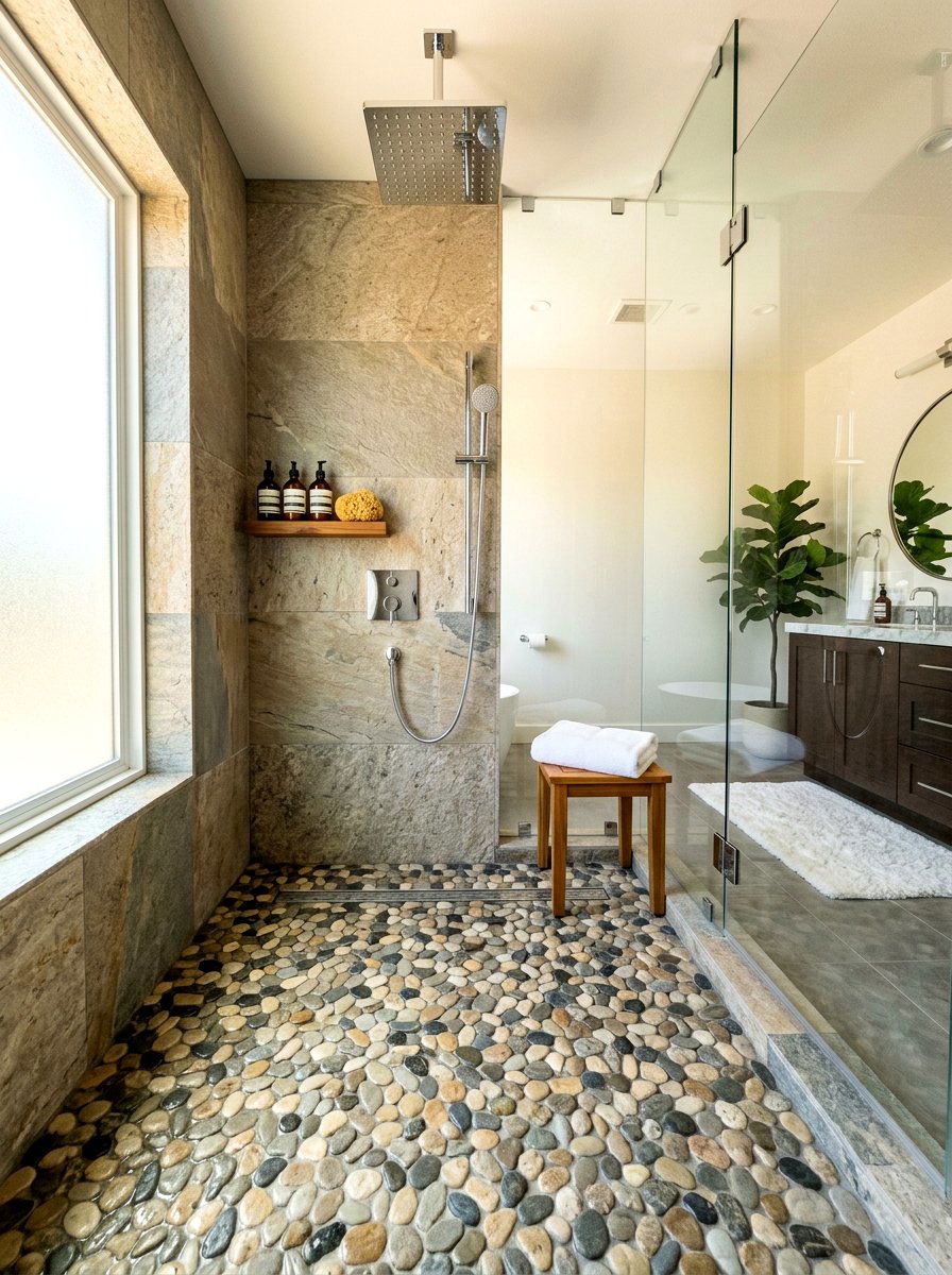 River Rock Shower Floor - 30 spa corner ideas