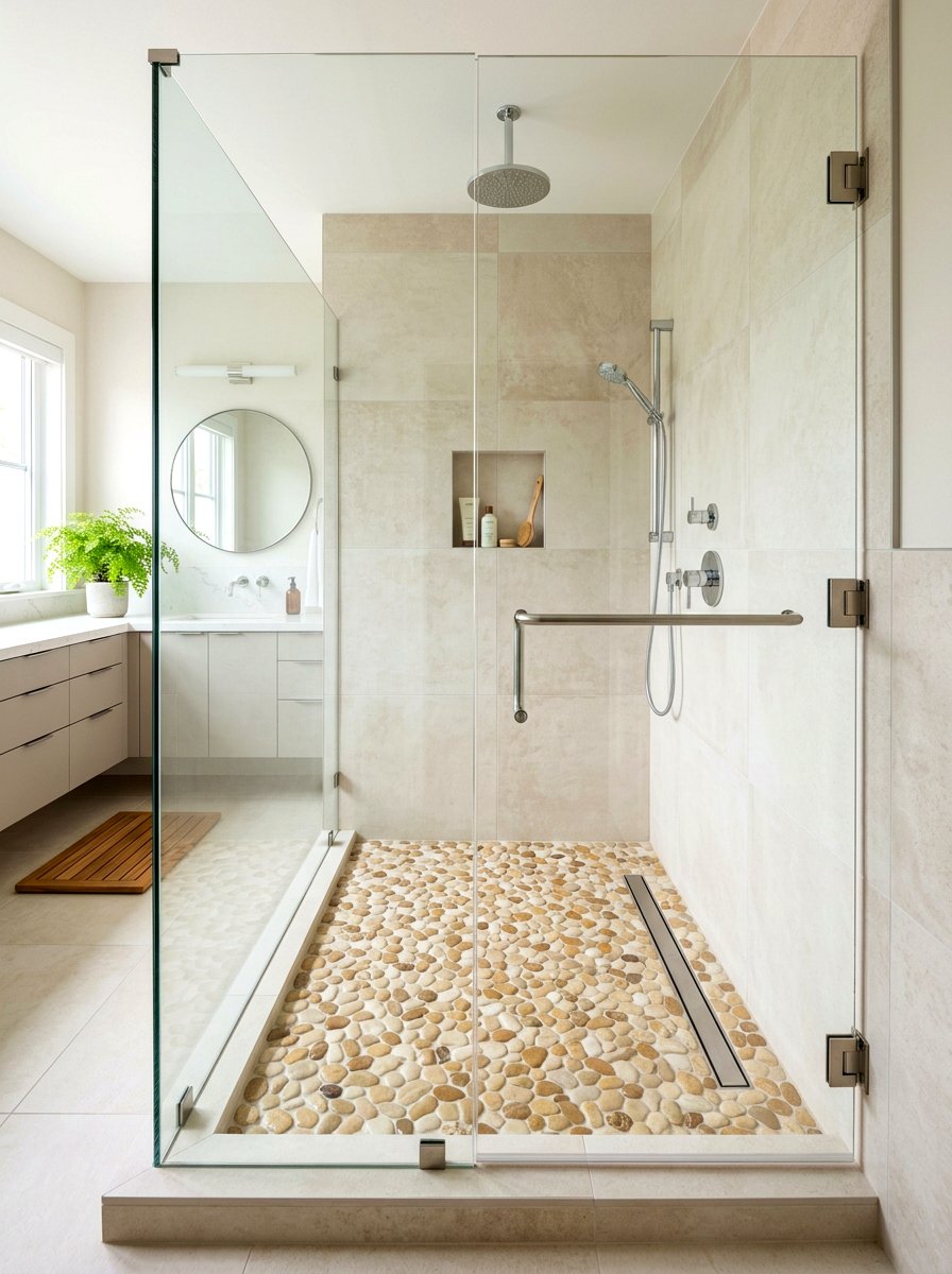 River Rock Shower Floor - 30 decorative stone ideas