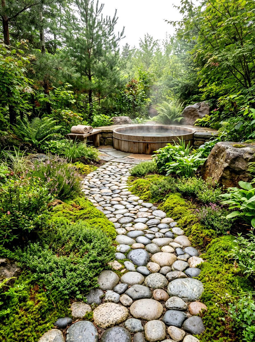River Rock Spa Path - 30 spa patio retreat ideas