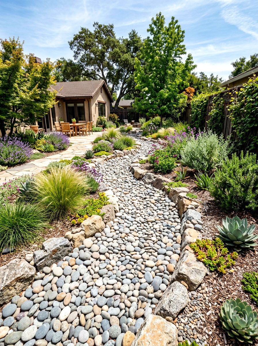 River Rock Stream - 30 low maintenance landscaping ideas
