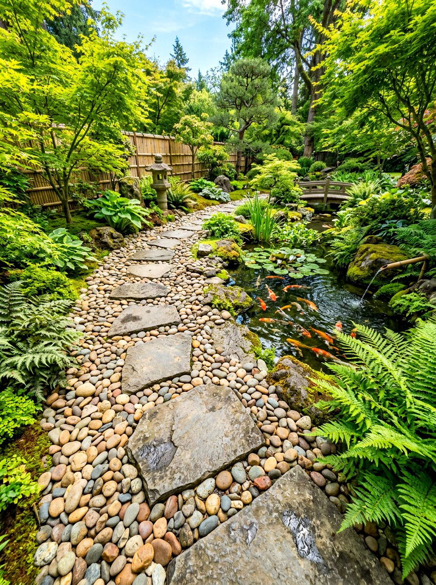 River Rock Walkway - 30 front yard walkway ideas