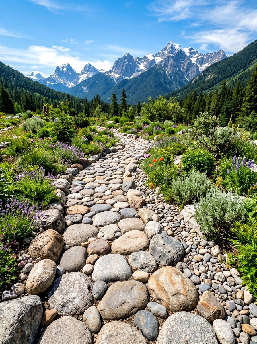 River Rock Walkway - 30 gravel walkway ideas