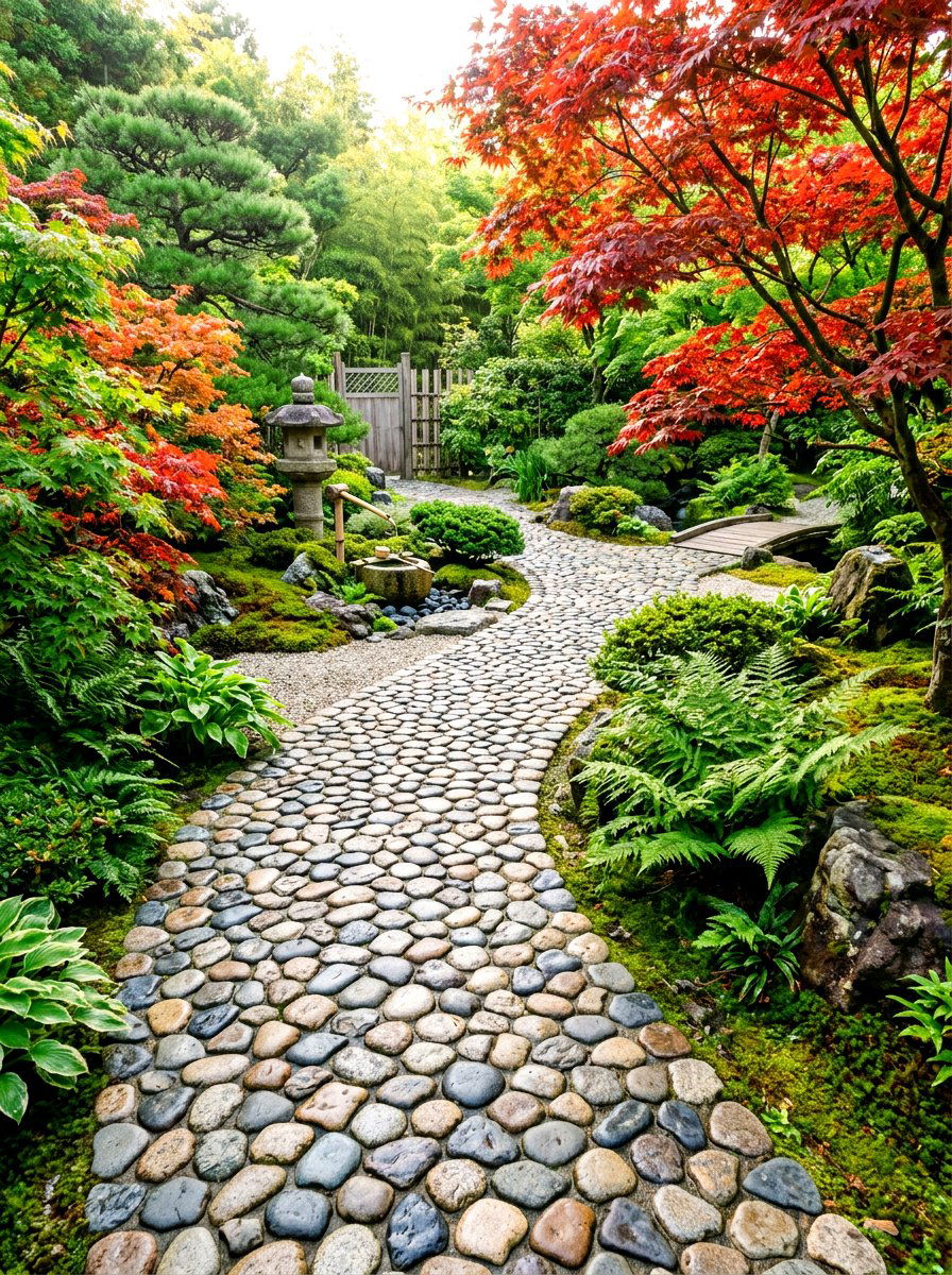 River Rock Walkway - 30 path through garden ideas