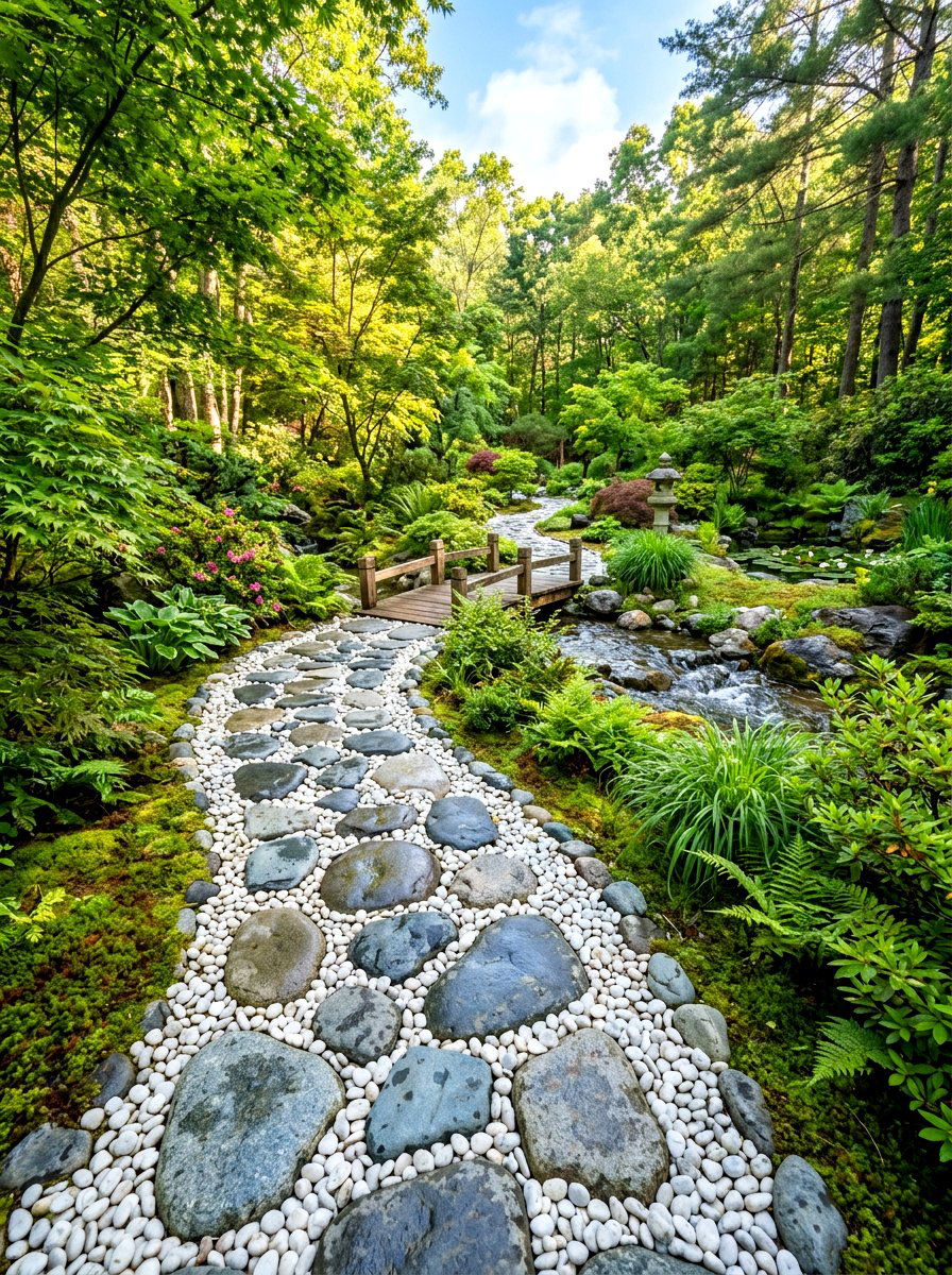 River Rock Walkway - 30 stepping path backyard ideas